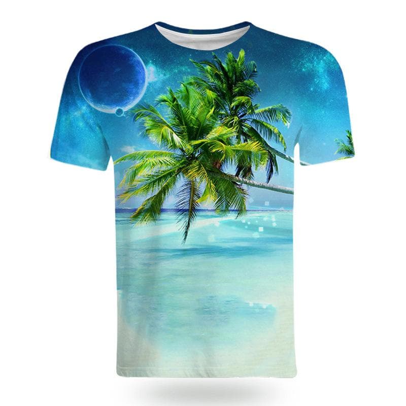 Fashion Coastal natural scenery graphic t shirts Summer style 3D Print Men t-shirt Casual Interesting short sleeve t-shirts Tops XL