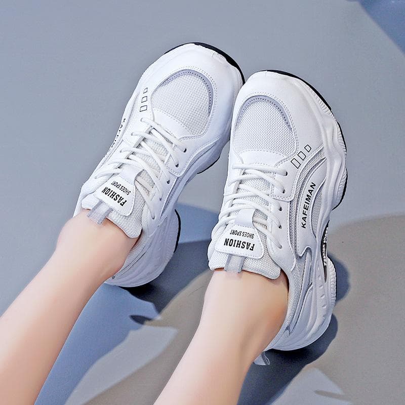 Korean Version of Daddy Shoes Women's  Autumn New Running Breathable Student Sports Heightened 40 white