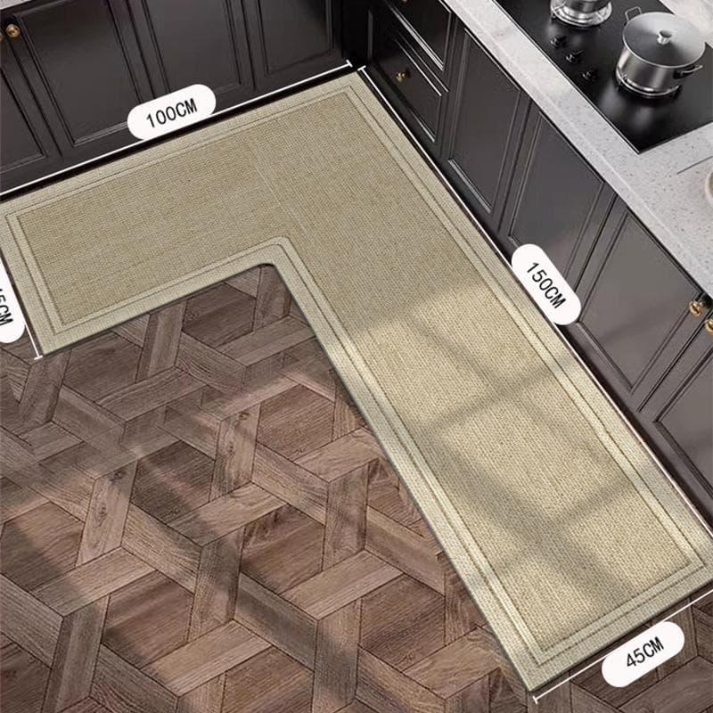 Kitchen Carpet L Shape Non-slip Floor Mat Diatom Mud Absorbent Mats Home Decoration Rug Oil Absorption Imitation Linen Carpets 90x135x45cm