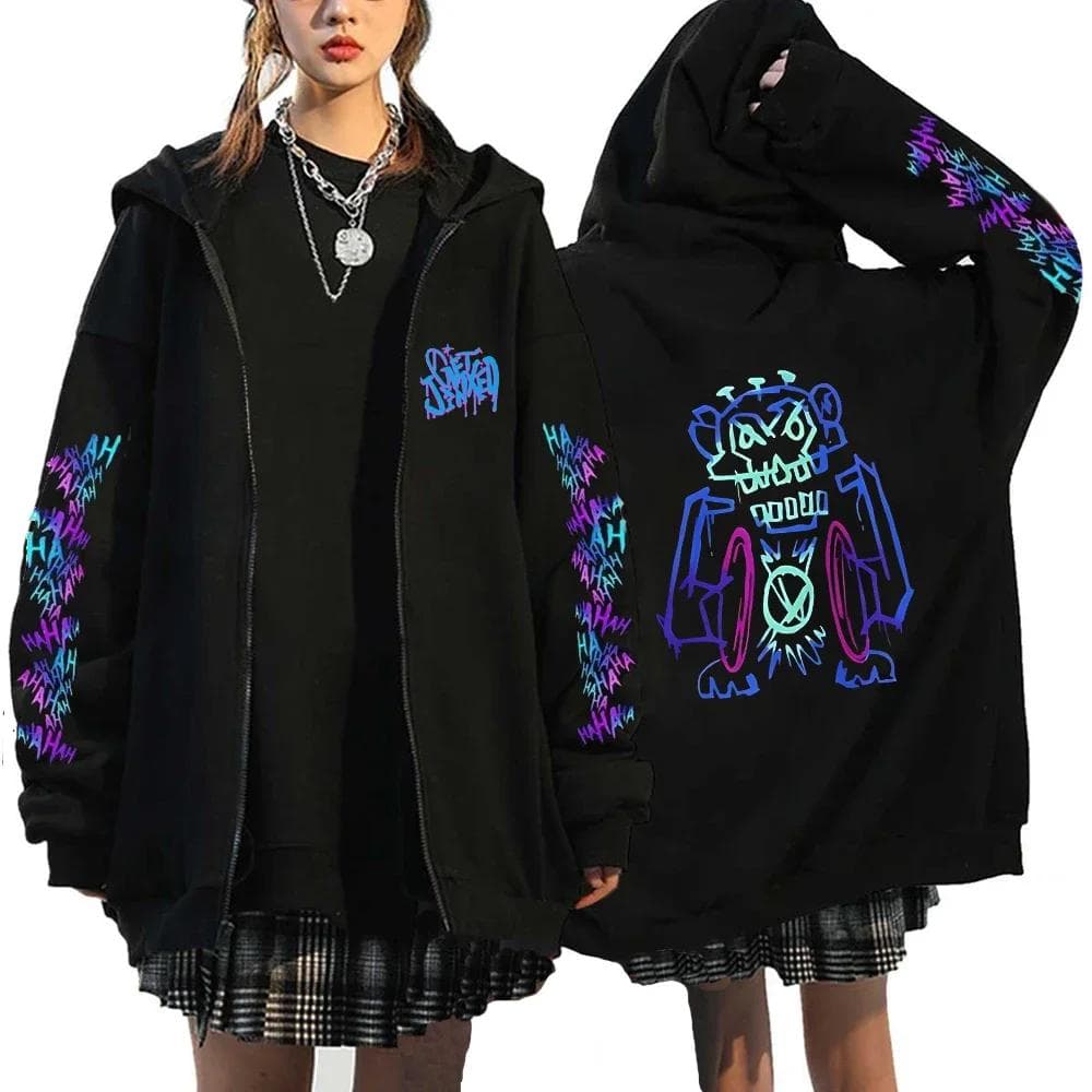 Arcane-Jinx Zipper Hoodie Monkey Graffiti Zip Up Jacket Men Women Game Lover Popular Sweatshirts HipHop Streetwear Pullover Gift M