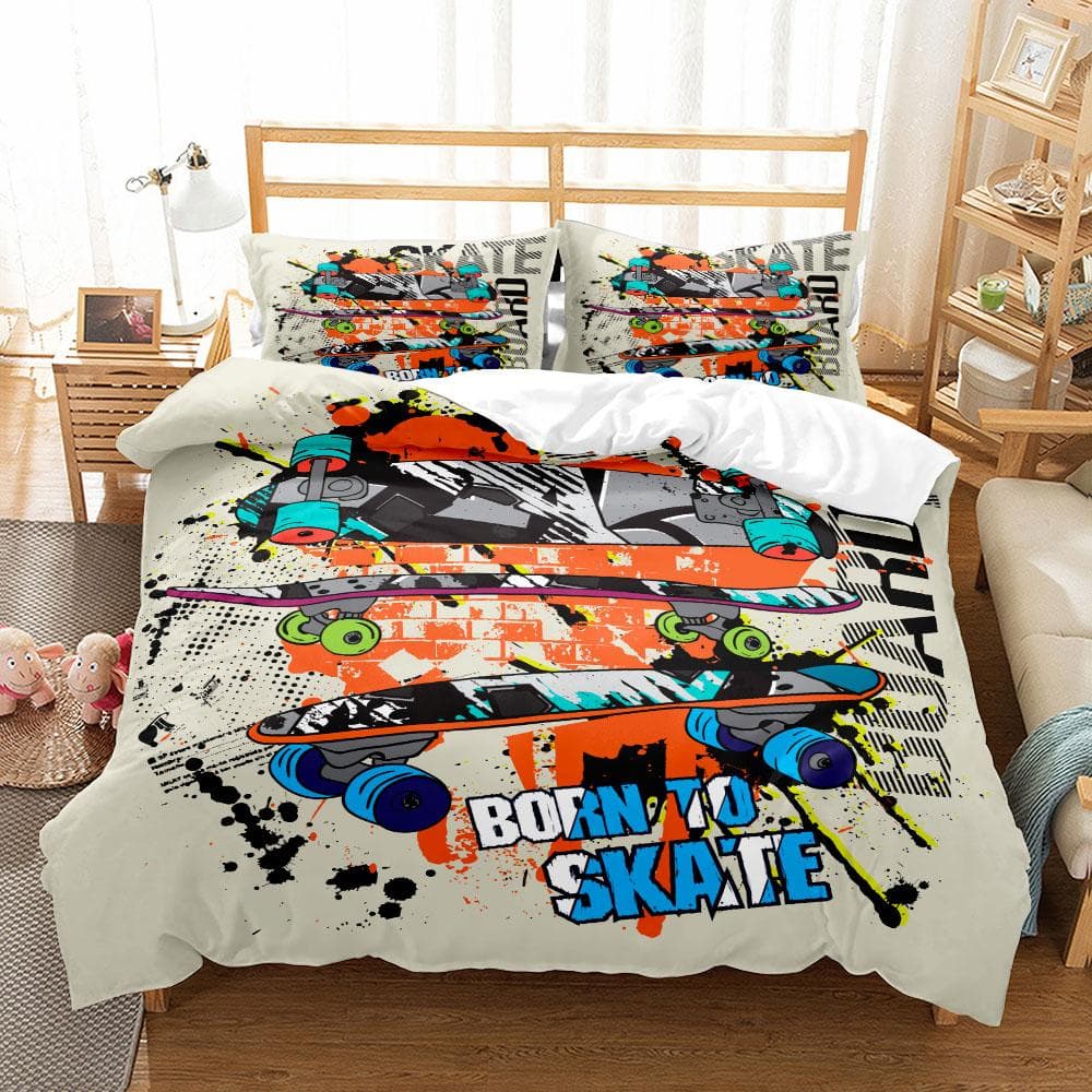 Skateboard Born To Skate Athletes Bedding Set Small Single Twin Double Queen King Cal King Size Bed Linen Set EU single(135x200cm)