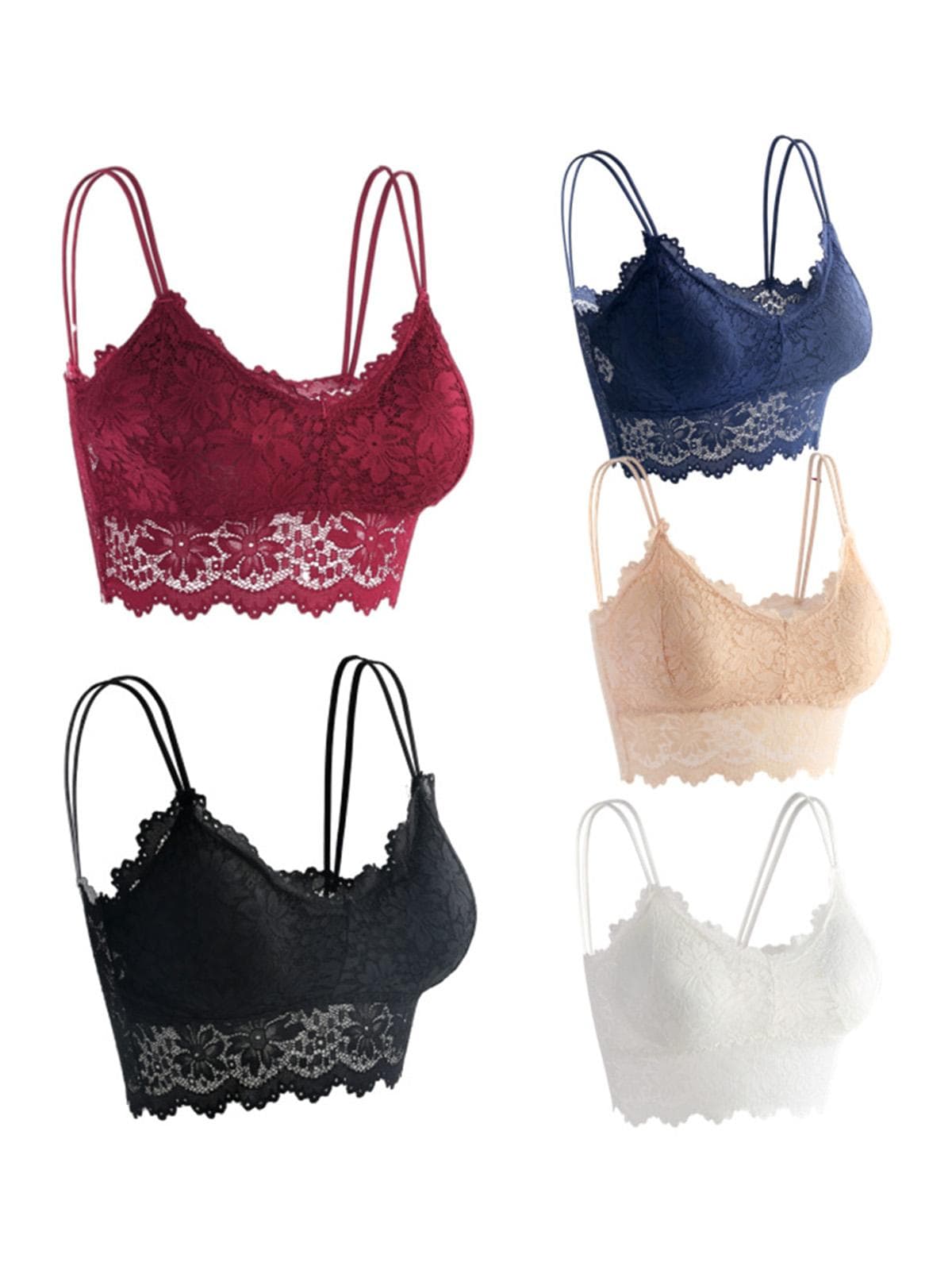 Women Lace Bra Camisole Wirefree Crop Tops 5 Pieces M white/black