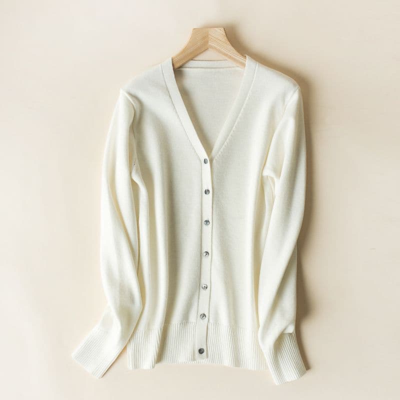 Women Cardigans Autumn Winter Single Breasted V-neck Knitted Sweater Fashion Short Knitwear Solid Jumpers L white