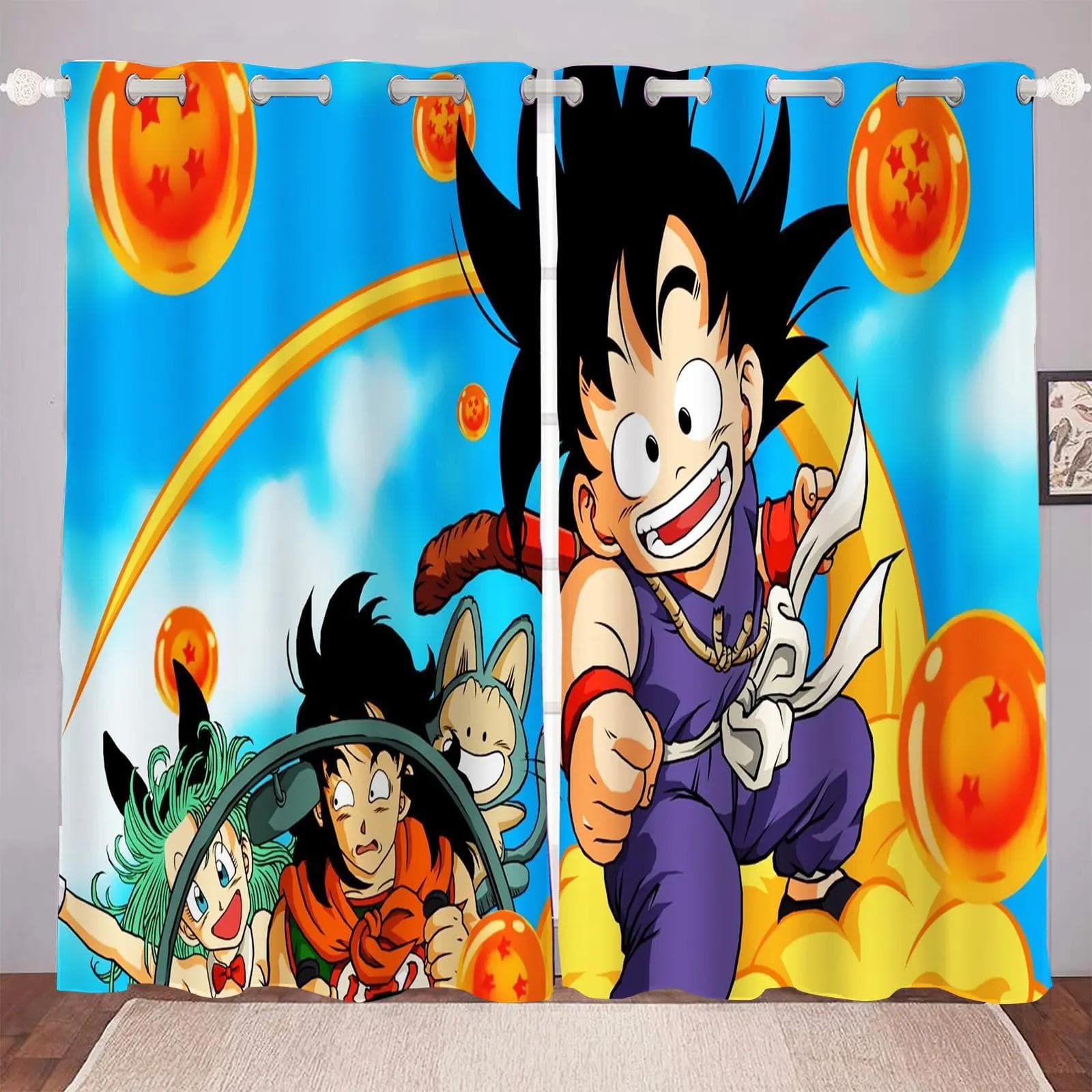 Dragon Ball Cartoon Curtain Print Boy Gifts Bedroom Polyester Shading Living Room Window Blackout Partition Home Decoration 183x160cm&Grommet Top