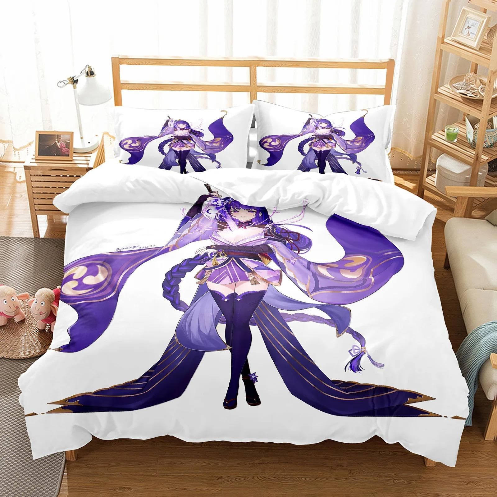 Genshin Impact Raiden Shogun Pillowcase Bedding Bag Cartoon Set Anime Customize Bedding Decoration Cute Quilt Cover S 70x133cm 2pcs