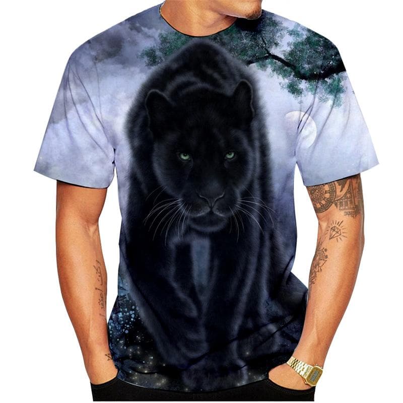 Summer New Panther Print T-shirt Men's Women's Animal Pattern Short Sleeve Casual Street Men's Tops O-Neck Quick Drying T-shirts 2XL