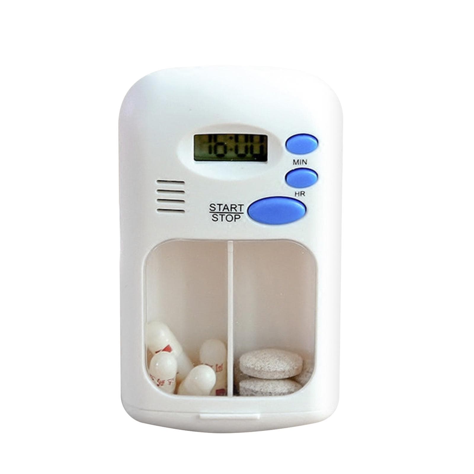 Portable Mini Pill Box Timer with LCD Digital Electric Alarm Medicine Pill Case 2 Grids White Color white