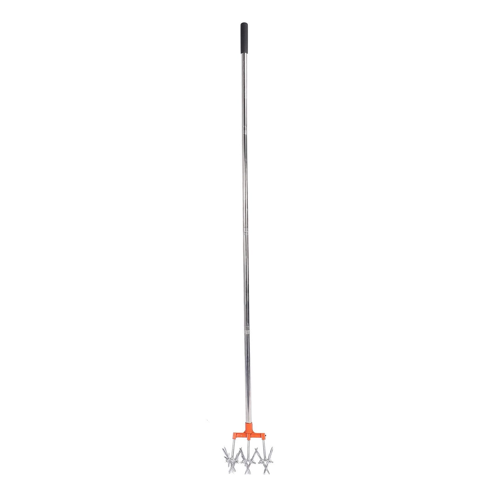 Manual Rotary Cultivator Tool Stainless Steel Teeth Adjustable Handle Garden Hand Tiller for Lawn