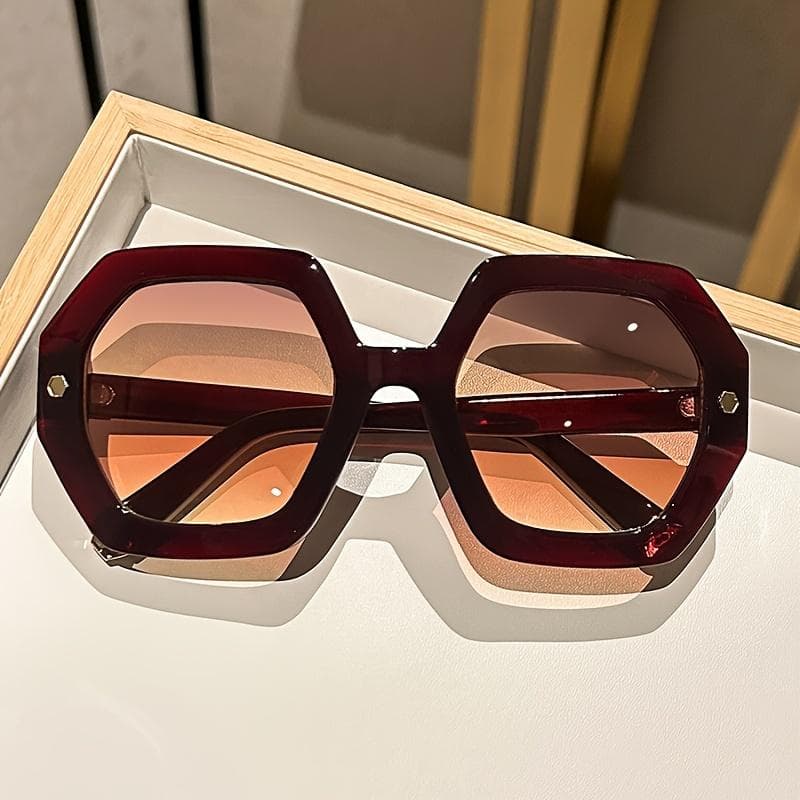 Retro Polygon Sunglasses Large Frame Personalized Irregular Fashion for Outdoor Travel Street Photography Eyewear