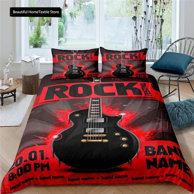3d Music Notes Guitar Duvet Cover Set For Teens Adults Bedroom Decor Music Bedding Sets Fashion Hip Hop Comforter Cover 70x133cm 2pcs