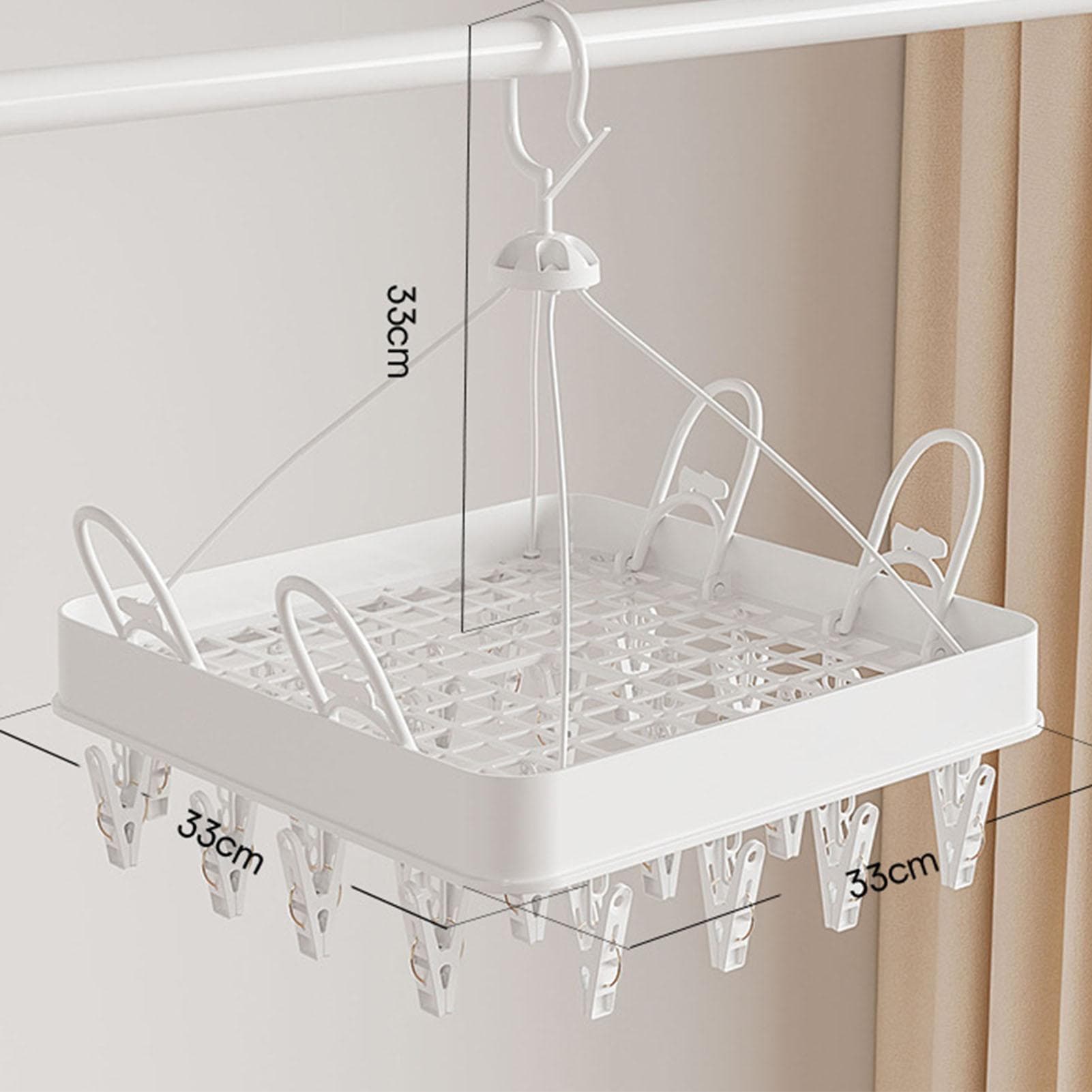 Foldable Clip Hanger Drying Rack Multifunctional Socks Hanger for Drying Socks Towel Underwear Baby Square 24 Clips 33x33x33cm white