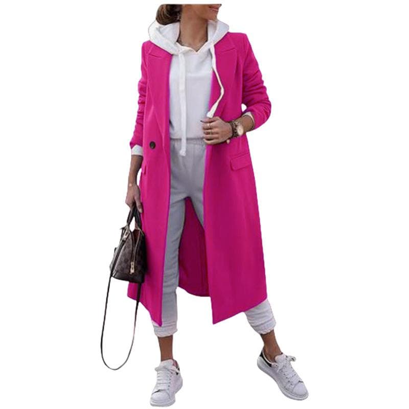 Autumn and Winter Woolen Women's Long Cardigan Coat S pink