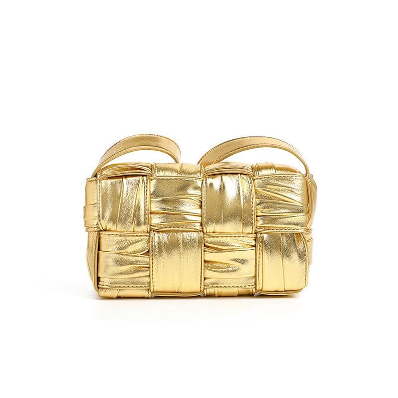 Fashionable Woven Bag for Women with High-quality One-shoulder Crossbody Bag Checkered Pleated Women's Bag gold