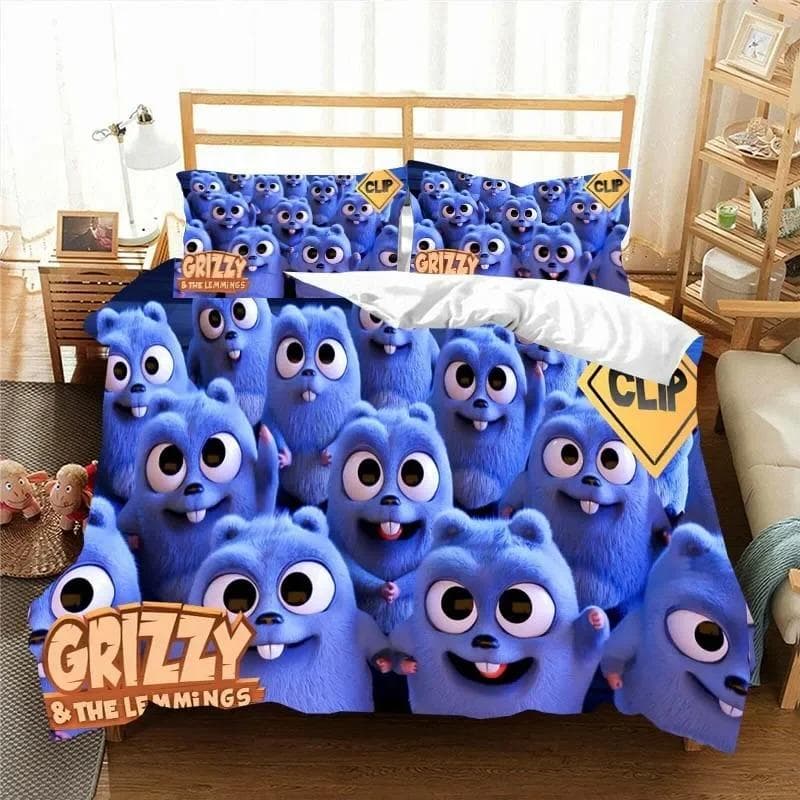3D G-Grizzy and The Lemmings Bedding Set Duvet Cover Comforter Bed Single Twin Full Queen Youth Kids Girl Boys Gift Bed Sheets AU Double 180x210cm
