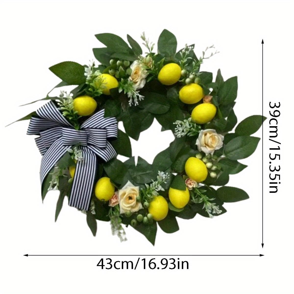 Front Door Peony Hydrangea Artificial Lemon Wreath Green Leaves Wreath with Berries Wreath Spring Summer Wreath for Wall Window Party Decor 1 Pc