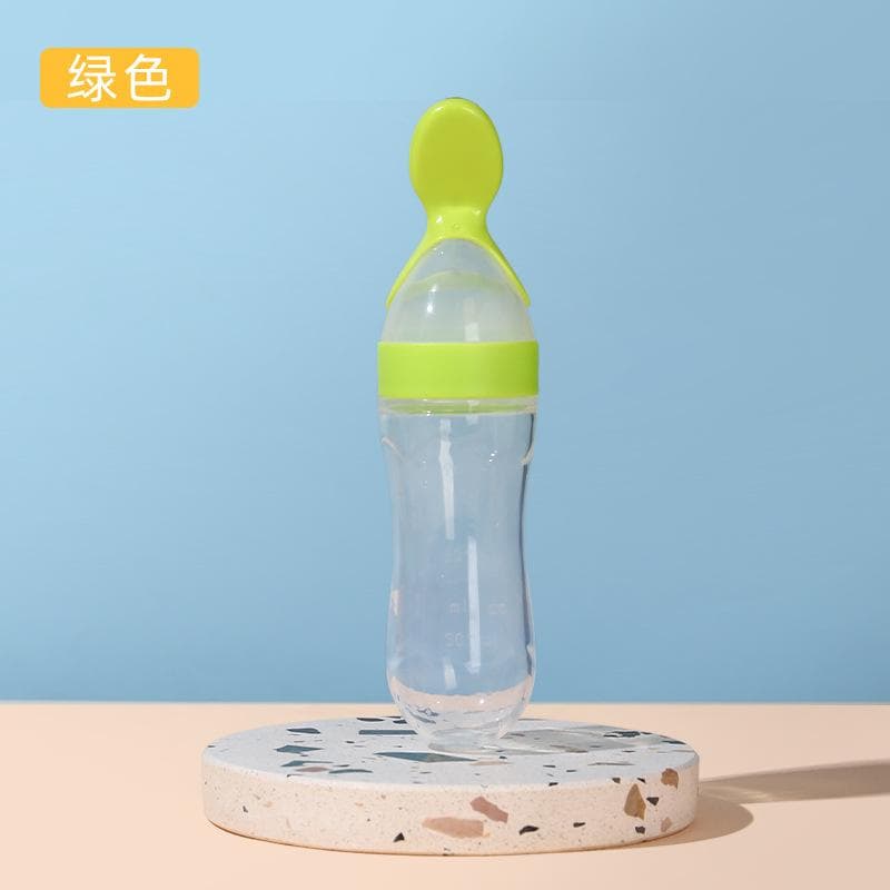 Squeezing Feeding Bottle Silicone Newborn Baby Training Rice Spoon Infant Cereal Food Supplement Feeder Safe Tableware Tools green