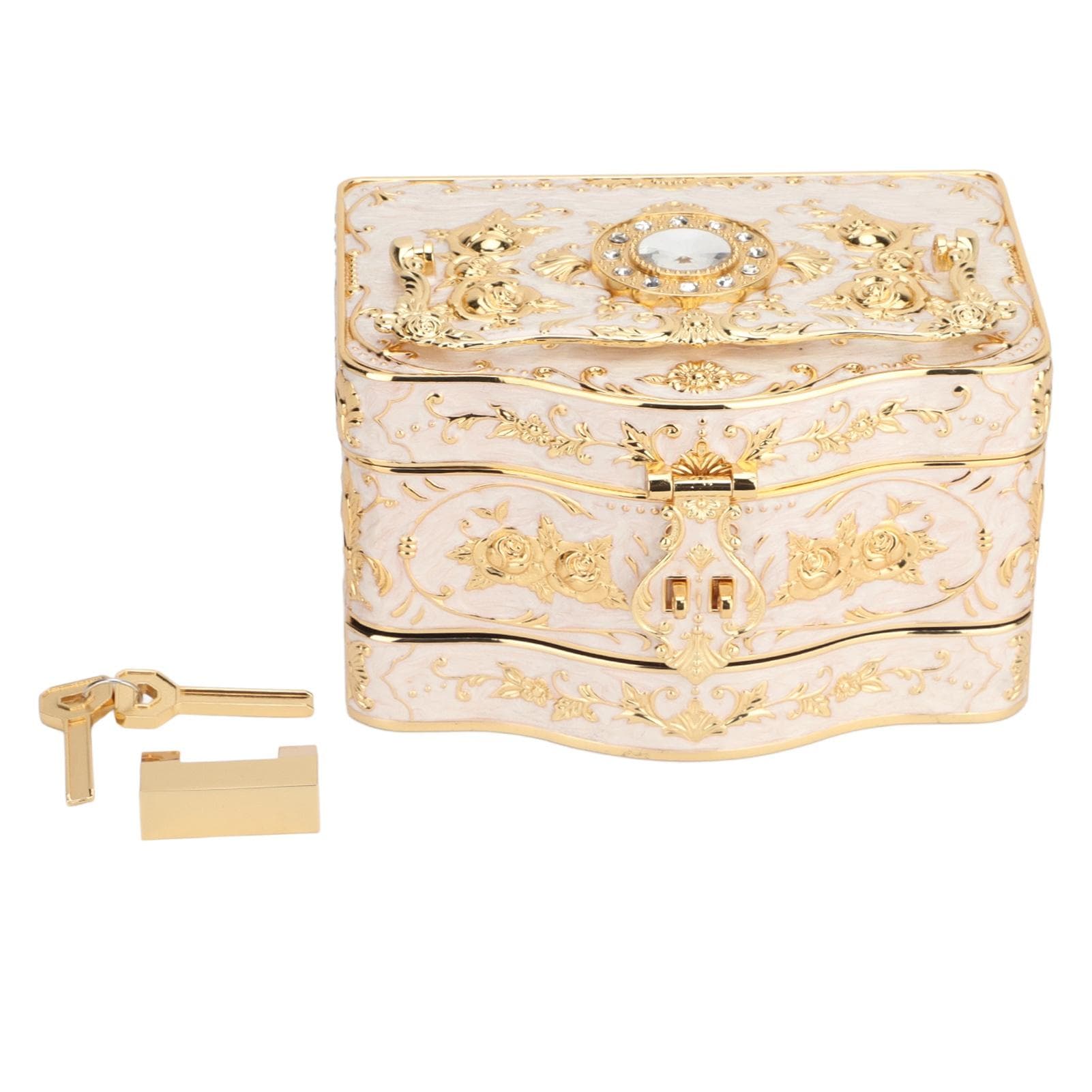Vintage Rectangular Jewelry Box 3 Layers Small Enameled Trinket Box Organizer for Women White white