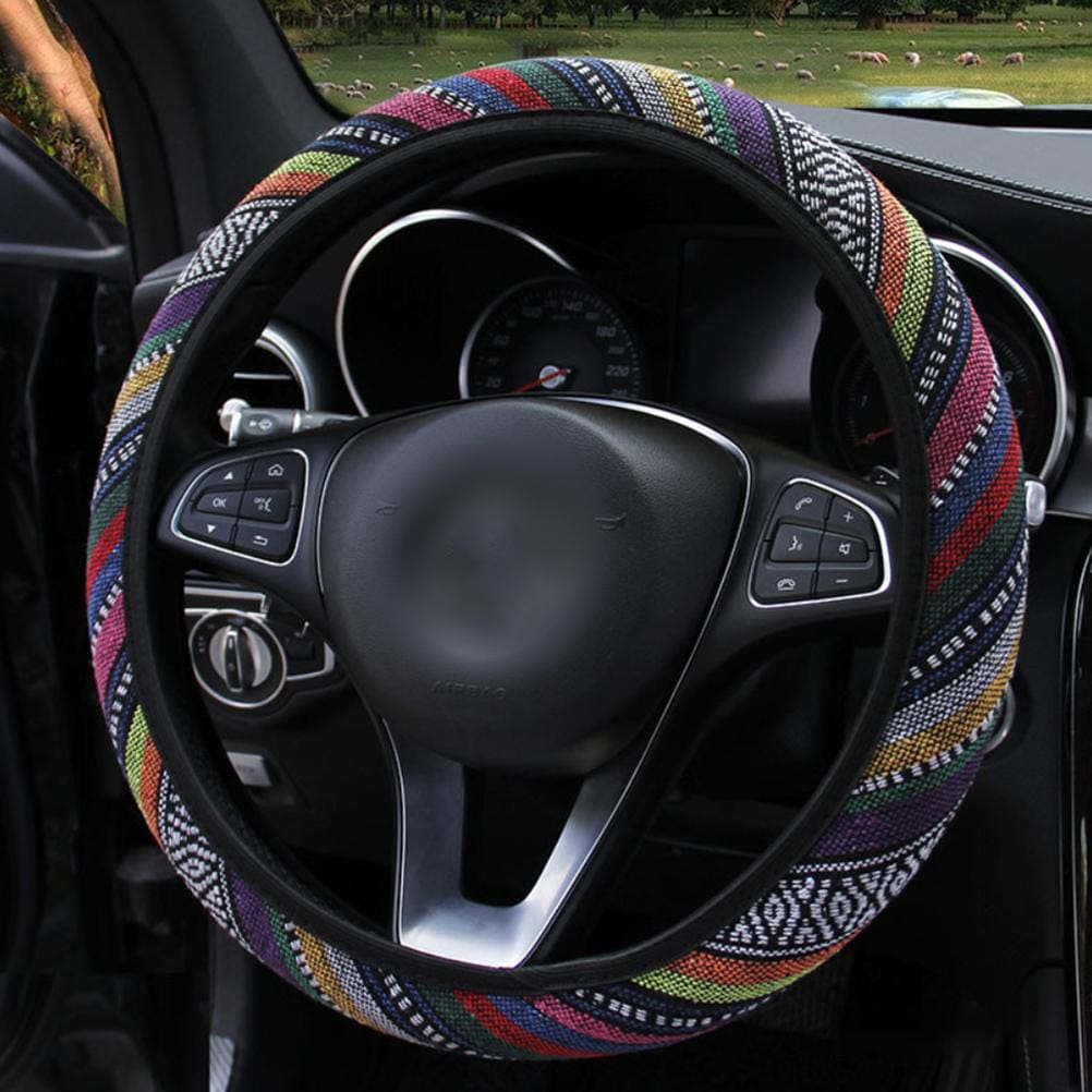 Linen Car Steering Wheel Cover Fashion National Style Auto Accessory Auto Car Wrap Cover black