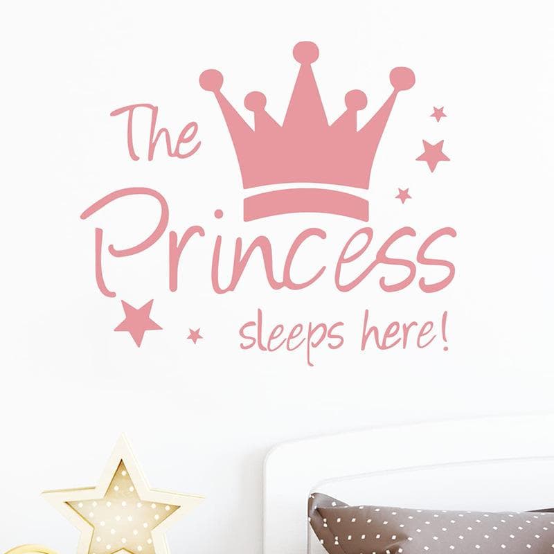 The Princess Sleep Here Wall Stickers Crown Stars Wall Decals for Living Room Girls Bedroom Home Decor pink