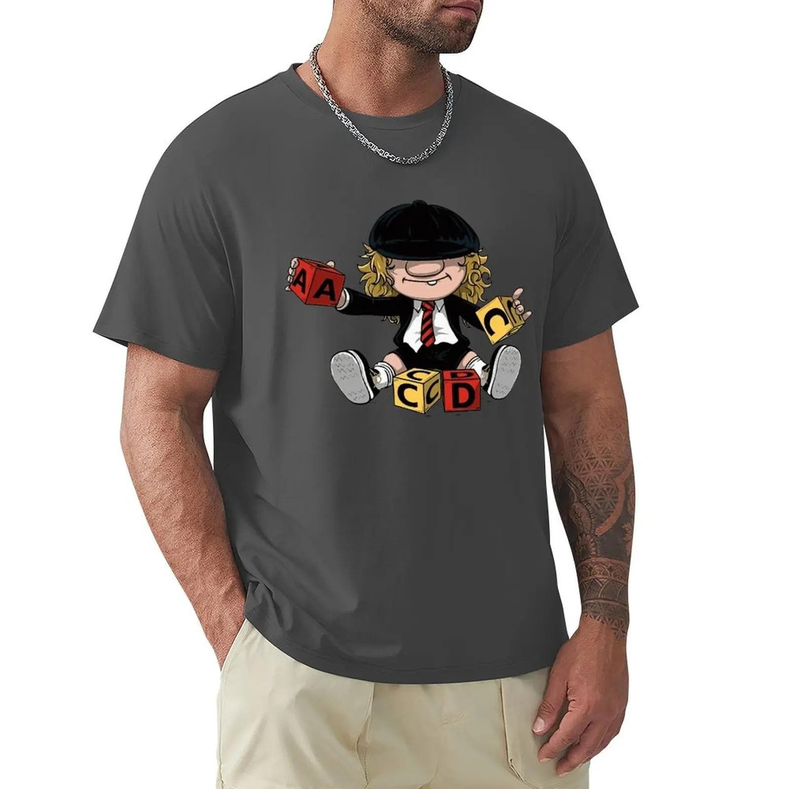 AC_DC Angus Young Hardrock Music Band Fan Male T Shirts Cartoon Graphic TShirts Cool Short Sleeve Clothing Streetwear T-Shirts S green