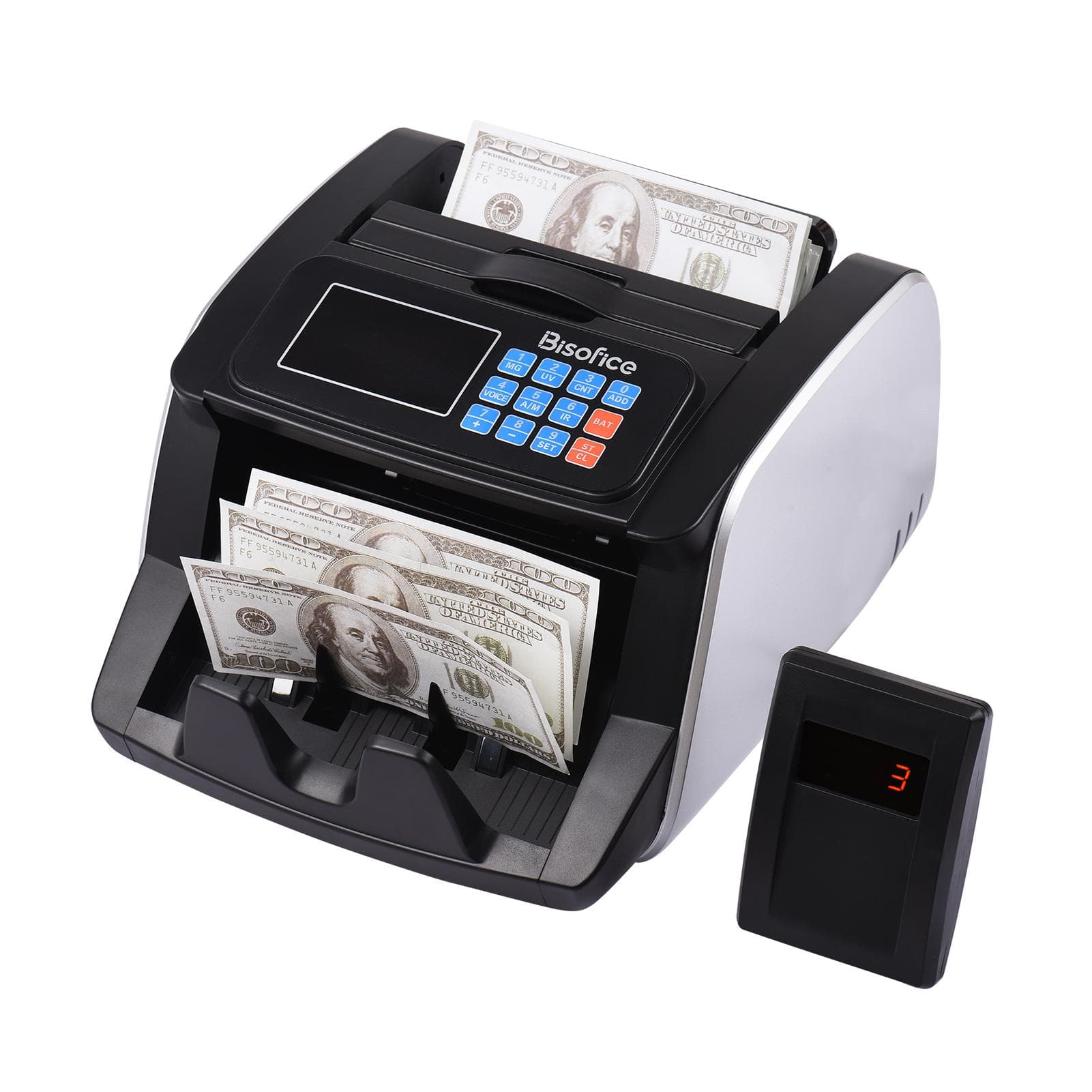 Bisofice Money Counter Machine Counterfeit Bill Detector Automatic Money Detection Top Loading Bill AU Plug