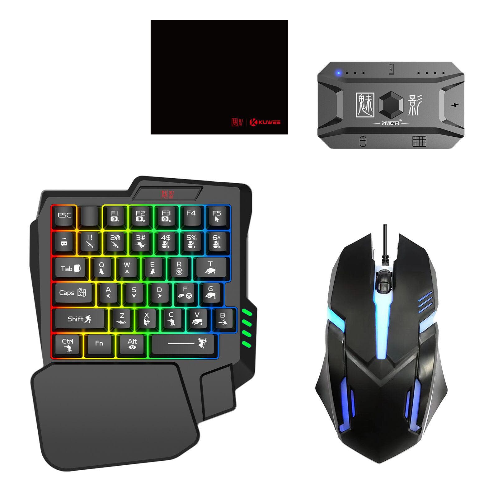 M1 Pro Keyboard and Mouse Converter Portable Mobile Gaming Keyboard and Mouse Adapter BT5.0 5 Pieces Set black