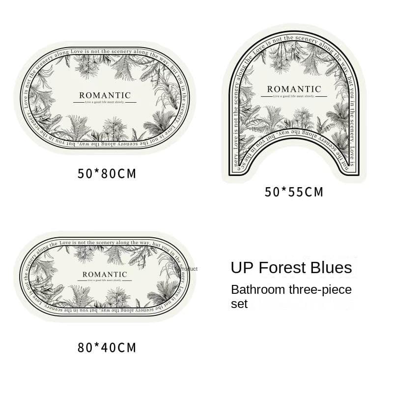 Retro Bathroom Diatom Mud Floor Mat Three-Piece U-Shaped Toilet Mat Toilet Absorbent Non-Slip Foot Mat Entrance Door Mat 1pc50x55cm 20x22inch