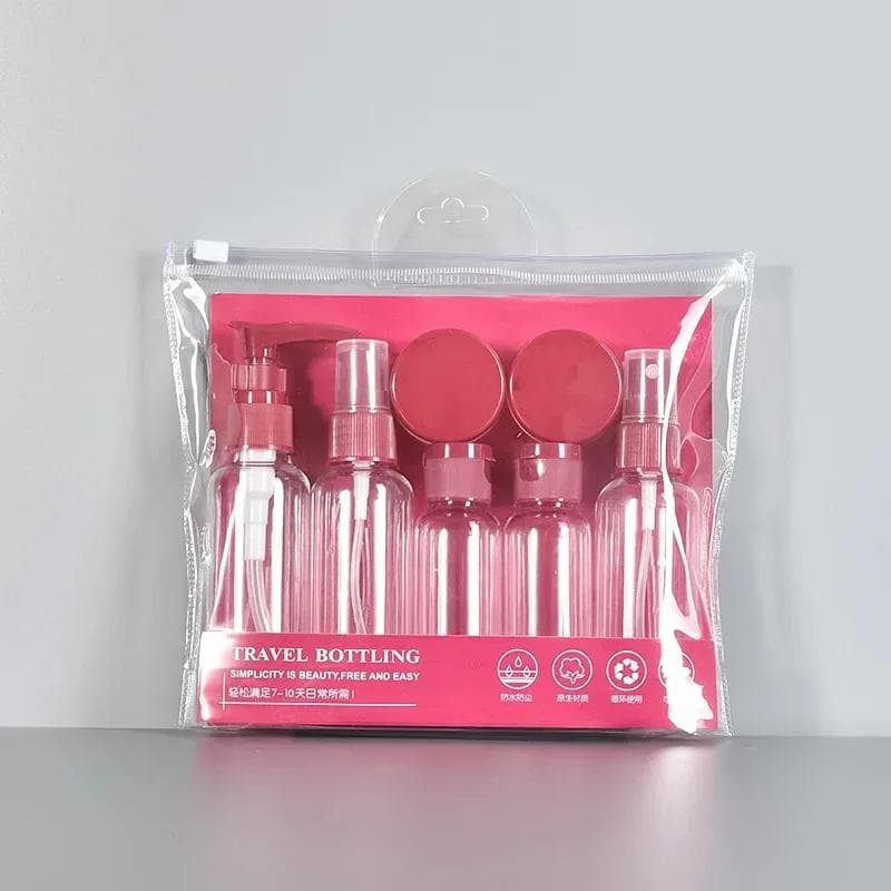 7PCS Travel Bottle Bag Wash Set Makeup Shampoo Body Wash Portable Skin Care Product Hand Cream Refillable Spray Lotion Bottle red