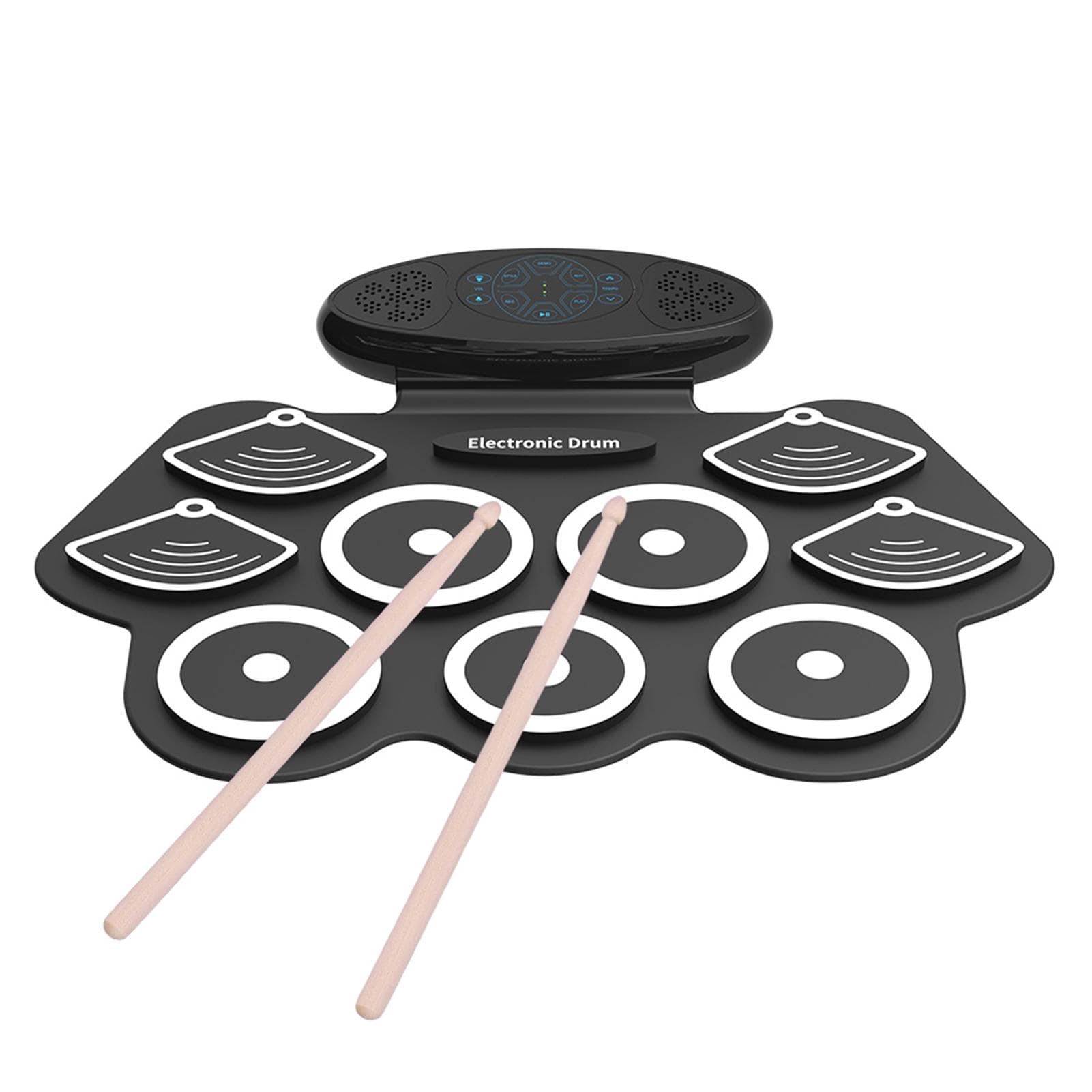 Portable 9 Pads Electronic Drum Set Roll Up Silicone Practice Drum Pad Built-in 2 Speakers Stereo US Plug