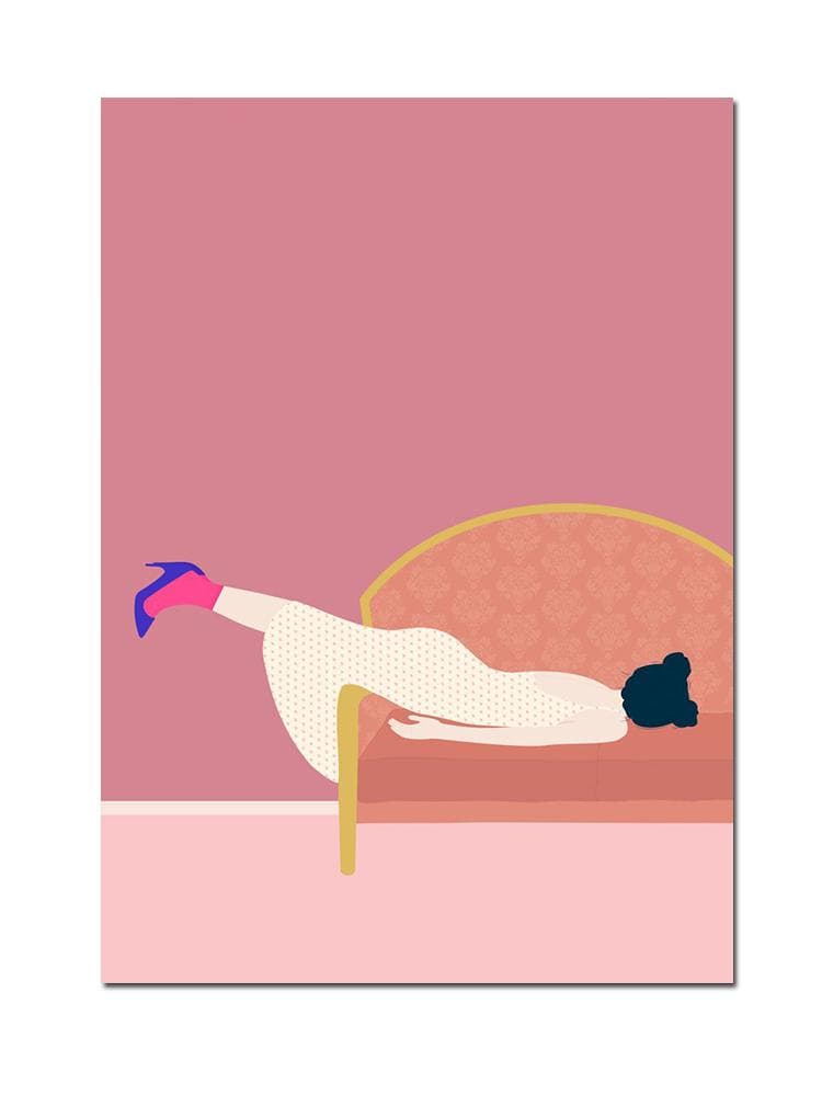 Nordic Art Woman Mood Sofa Jungle Pijamas Funny Poster Canvas Painting Abstract Daily Life Wall Art Living Room Home Decoration 40x60cm No Frame