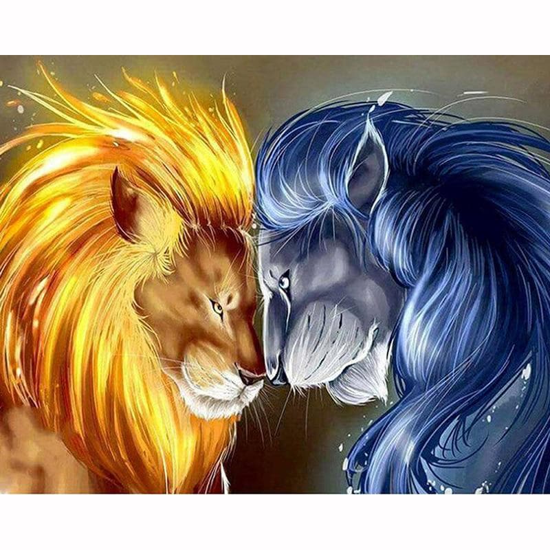 5d Diy Diamond Painting Cross Stitch Diamond Embroidery Fire-Blue Lions Wall Sticker Full Diamond 20X30CM