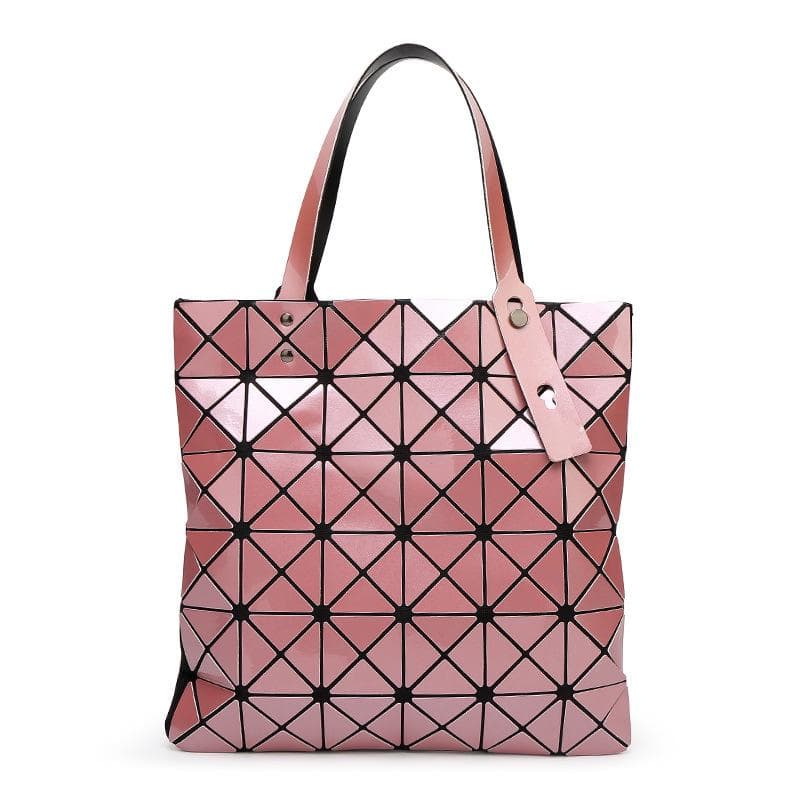 Fashion Women's Bag Sequin Geometric Diamond Check Bag Fashion Shoulder Tote Bag Japanese Laser Bag pink