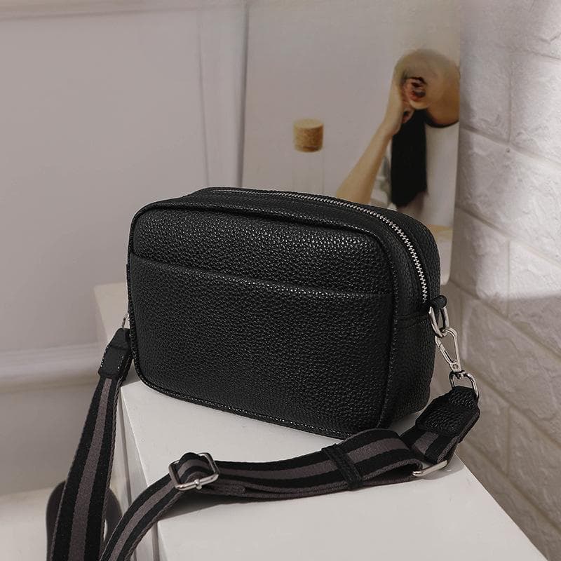 Pure Color PU Crossbody Bag, Trendy Women's Bag, High-end Quality Small Bag, Single Shoulder Bag, Small Square Bag 22*14*7cm black