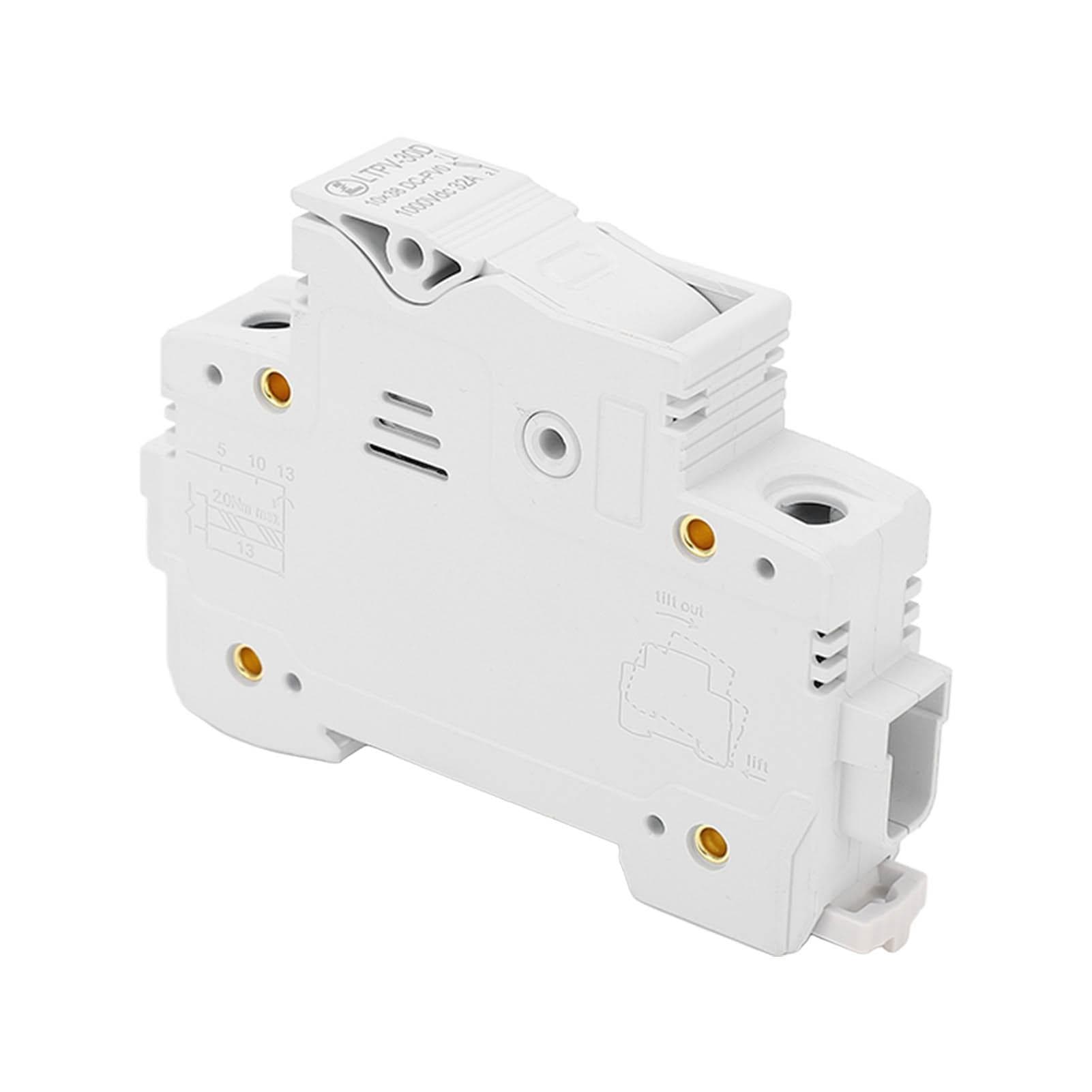 DC Fuse Holder 1P 32A DIN Rail Mounted Flame Retardant PV Fuses Base with 20A 10x38mm Fuse 1000VDC