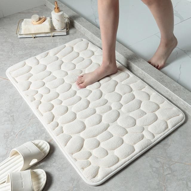 Beautiful Cobblestone Embossed Bathroom Bath Mat Non-slip Carpets In Wash Basin Bathtub Side Floor Rug Shower Room Doormat Memory Foam Pad 50x80cm white