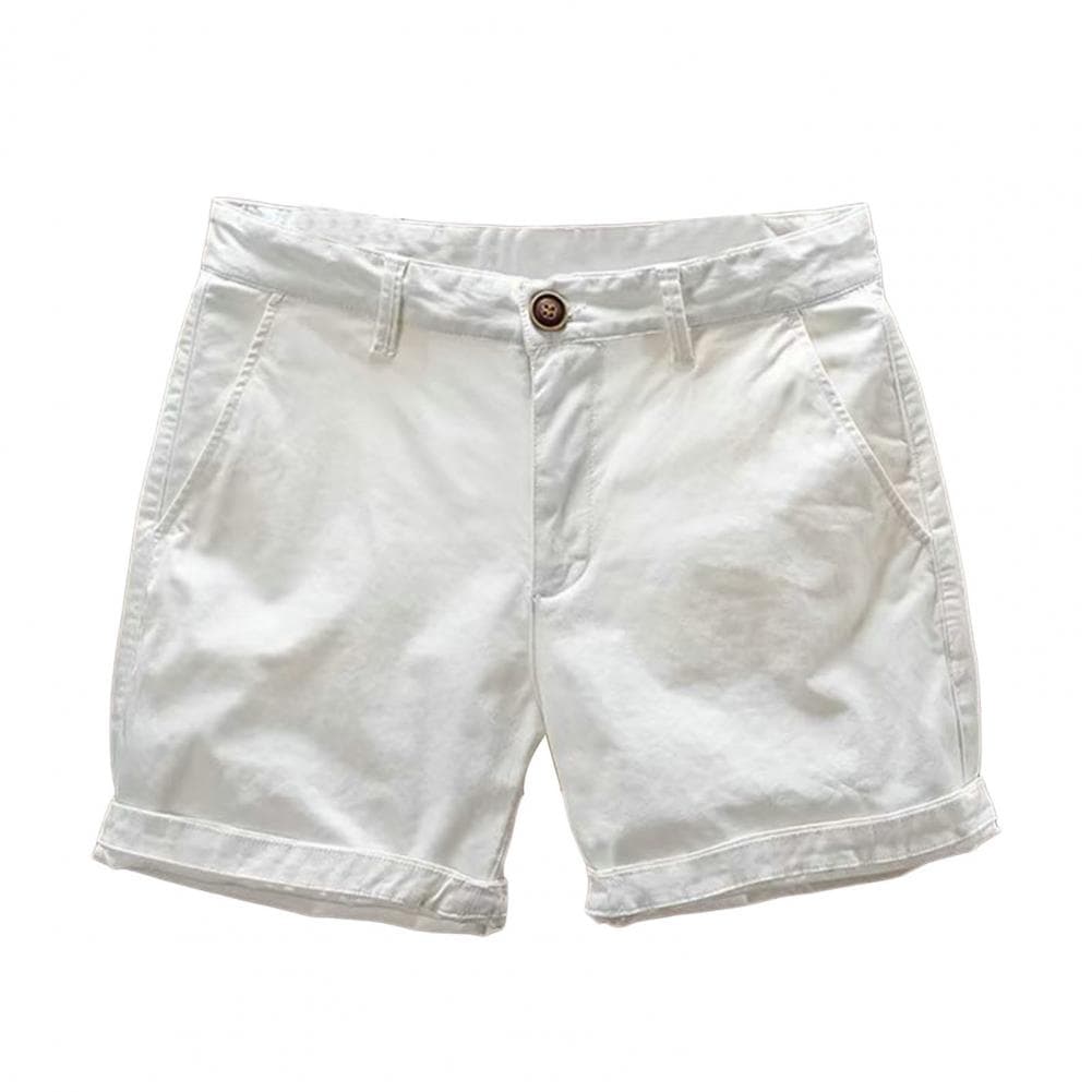 Men Summer Beach Shorts Mid-rise Elastic Waist Casual Shorts Solid Color Pockets Design Cargo Shorts Streetwear 31 white