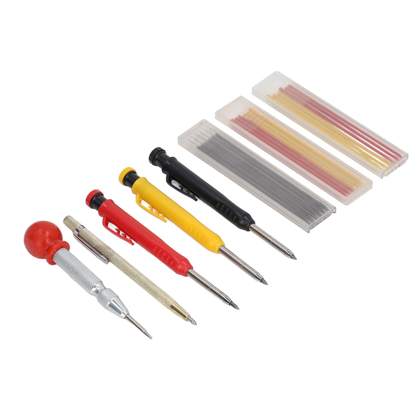 Carpentry Pencil Set Carbide Scribing Pen with Refills Center Punch Sharpener Woodworking Tool