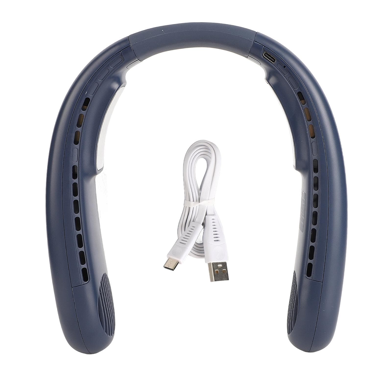 Hanging Neck Fans Portable Semiconductor Dual Cooling 3 Wind Speed Adjustable Mini USB Charging blue