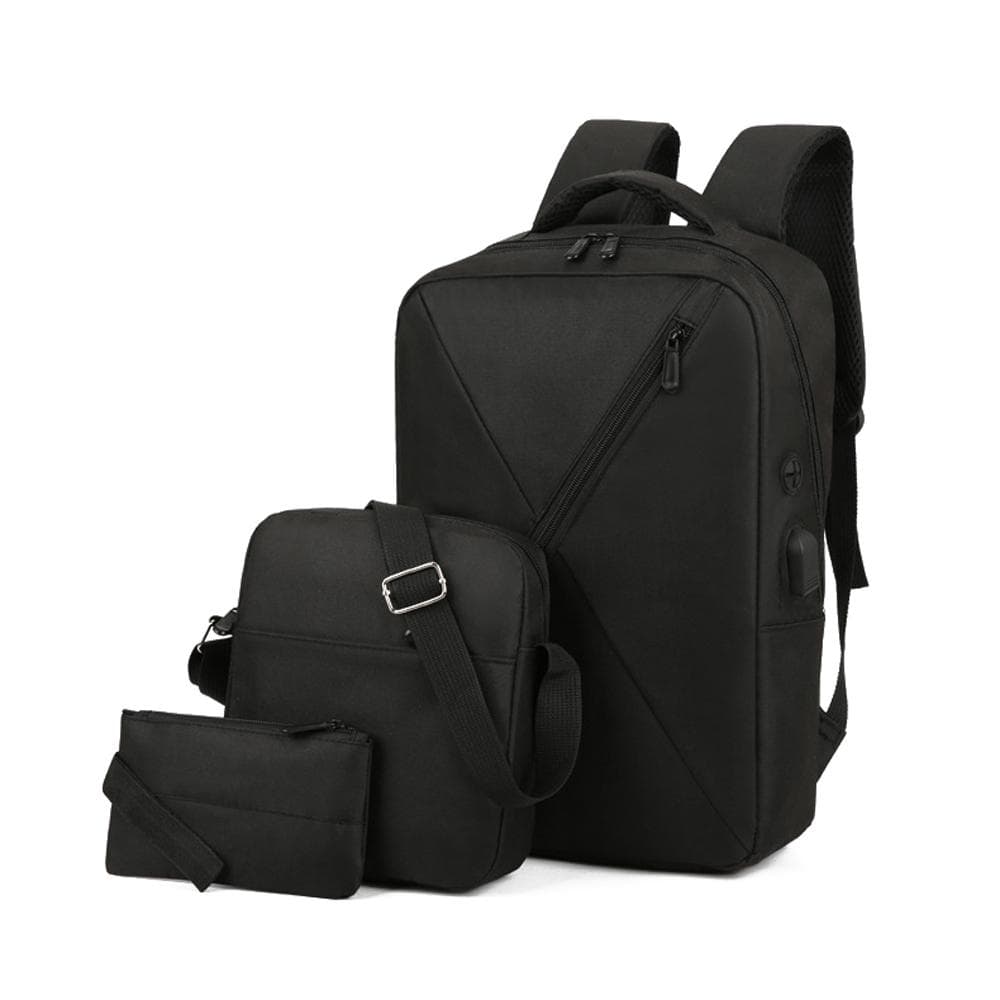 Set of 3 Laptop Backpack Large Capacity Business Daypack Portable Travel Commuting Bag with USB black