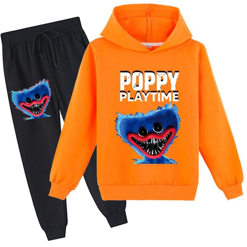 Kids 3D hoodie set Huggy Wuggy pullover tracksuit Poppy Playtime Children Sweater+ Pants 160cm orange