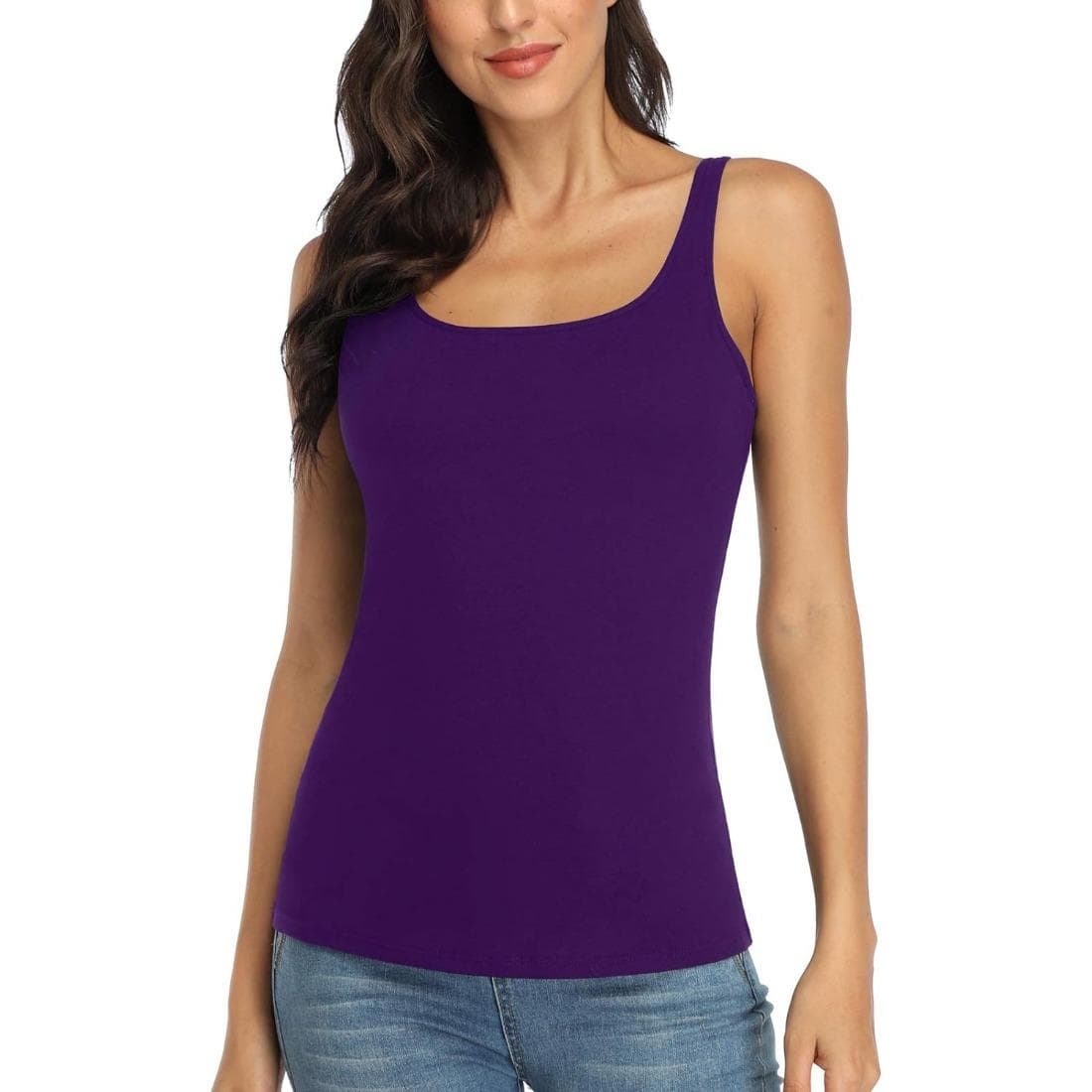 Charmleaks Women's Cotton Tank Top with Shelf Bra Adjustable Wider Strap Camisole Basic Cami Tanks S purple