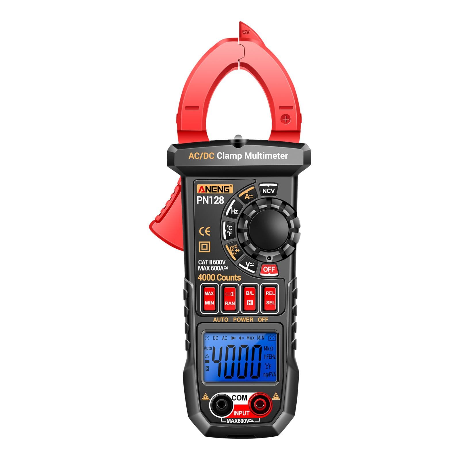ANENG PN128 Clamp Meter 4000 Counts 600A ACDC Current Ammeter Voltmeter Electric Tester True RMS red