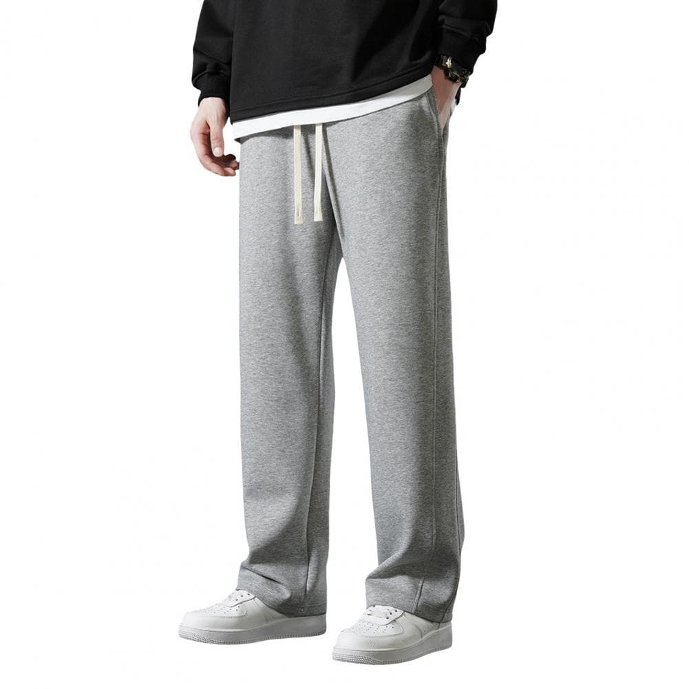 Men Spring Pants Men's Drawstring Elastic Waist Wide Leg Sweatpants with Pockets for Daily Wear Casual Sport Trousers for Fall M grey