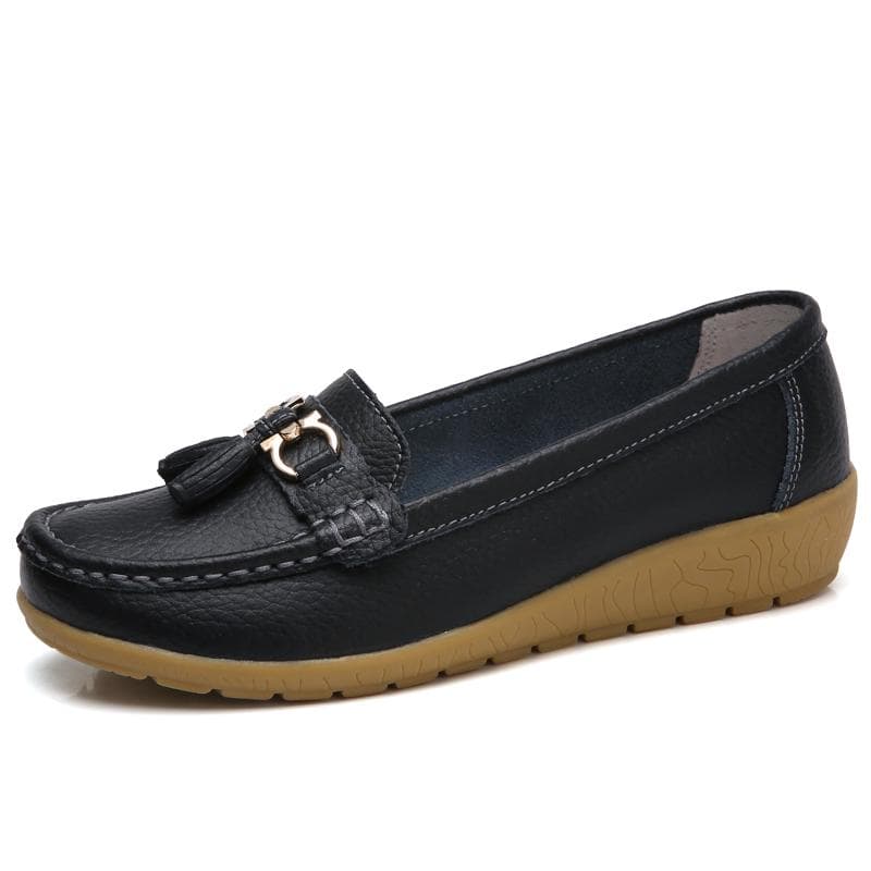 Loafers for Women Leather Flat Shoes Casual Shoes Mom Shoes Women's Single Shoes 43 black