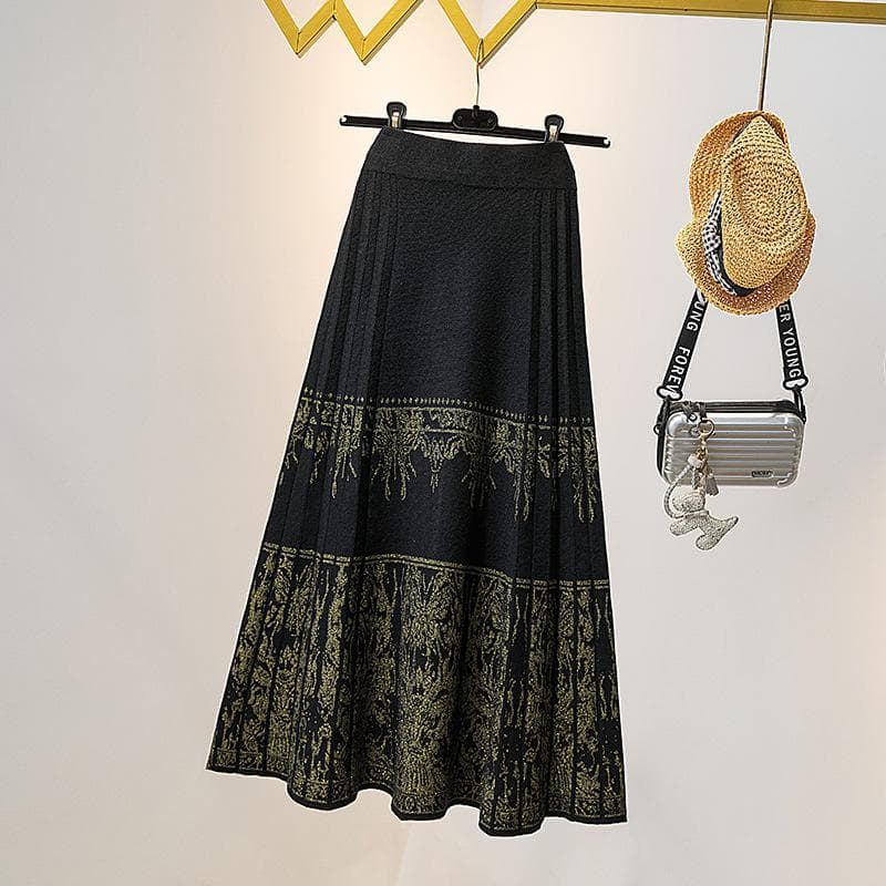 Knitted Horse-face Skirt Mid-length Skirt Winter Large Size Fat Mm Pear-shaped Slim A-line Fishtail Skirt 2XL black