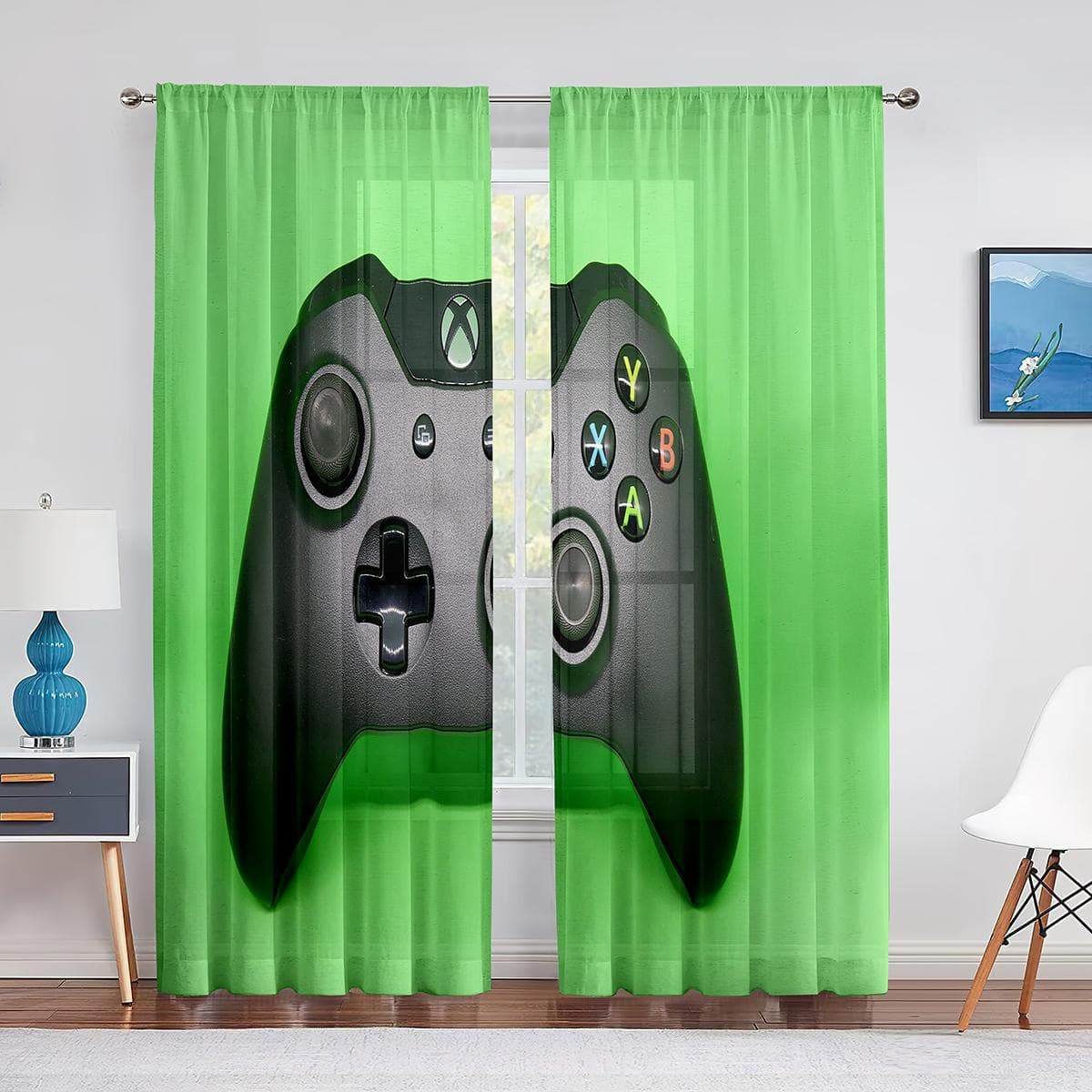 Gamepad Gamer Sheer Voile Curtains Video Games Controller Cool Window Tulle Curtains for Living Room Boys Girls Bedroom Decor 1 PCS W100XH250cm&Rod Pocket