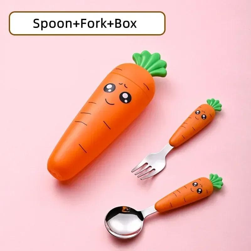 Baby Feeding Utensils Cartoon Carrot Fork Spoon Children Cutlery Set Kid Tableware Kitchen Gadgets Cake Vegetable Fork Teaspoon