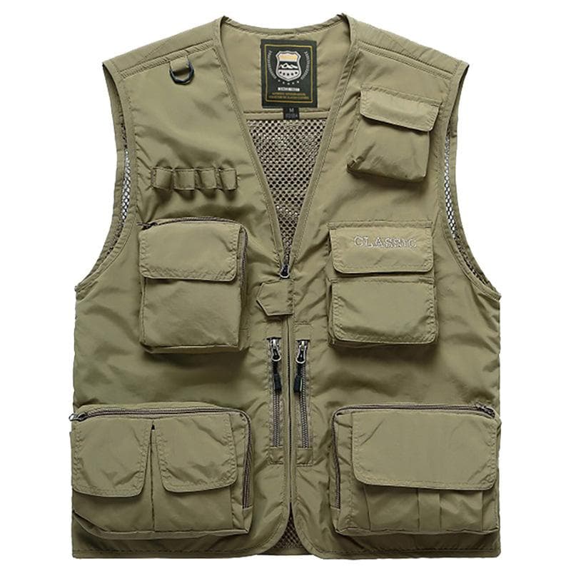 Multi Pocket Fishing Waistcoat Plus Size Men Solid Color Zipper Photography Vest Sleeveless Jacket XXXXL