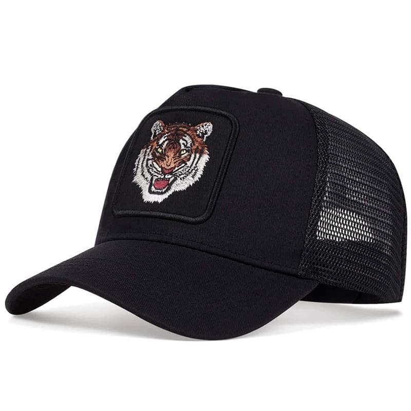 Unisex Tiger Embroidery Baseball Net Caps Spring and Summer Outdoor Adjustable Casual Hats Sunscreen Hat black