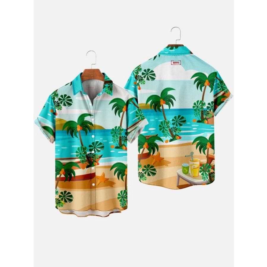 Men's Hawaiian coconut tree pattern shirts Summer beach sunset shirt casual short sleeved Exquisite 3D printed M